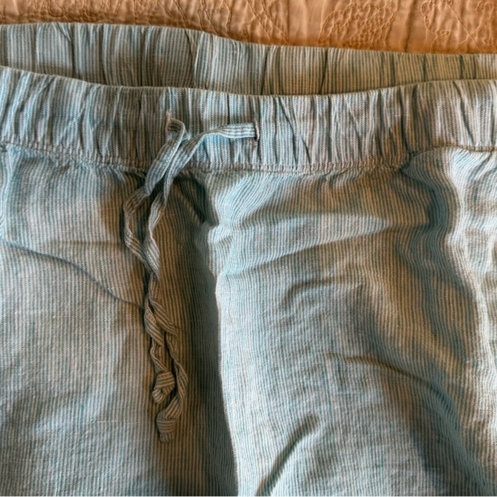 J.Jill Aqua/light blue & white Striped Love Linen Skirt-size-medium.Hole on side - Picture 2 of 13